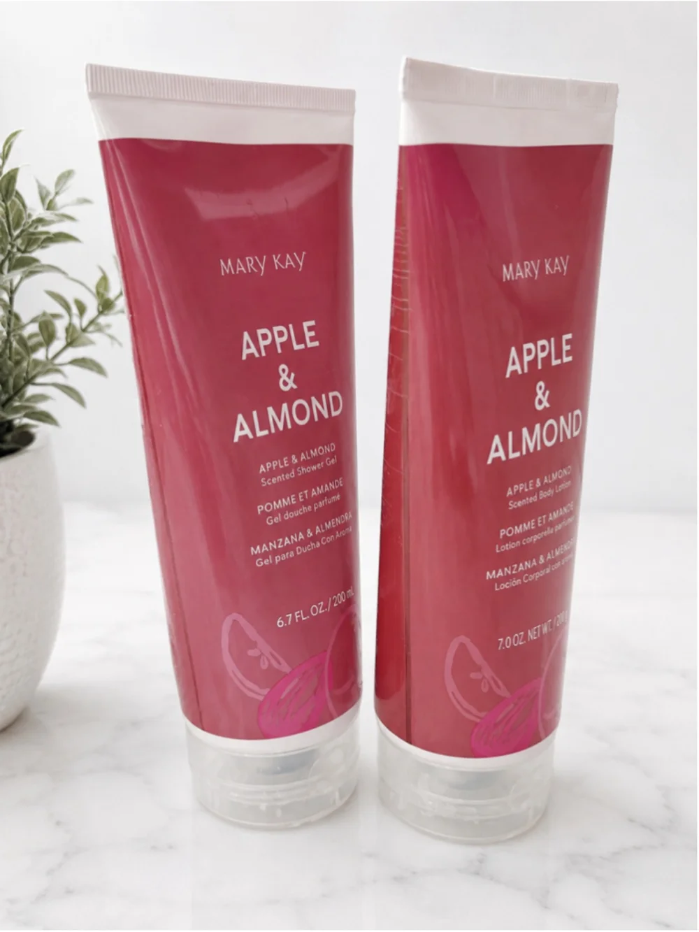Mary Kay Apple & Almond Body Lotion and Shower Gel Set, One Size, Red/White